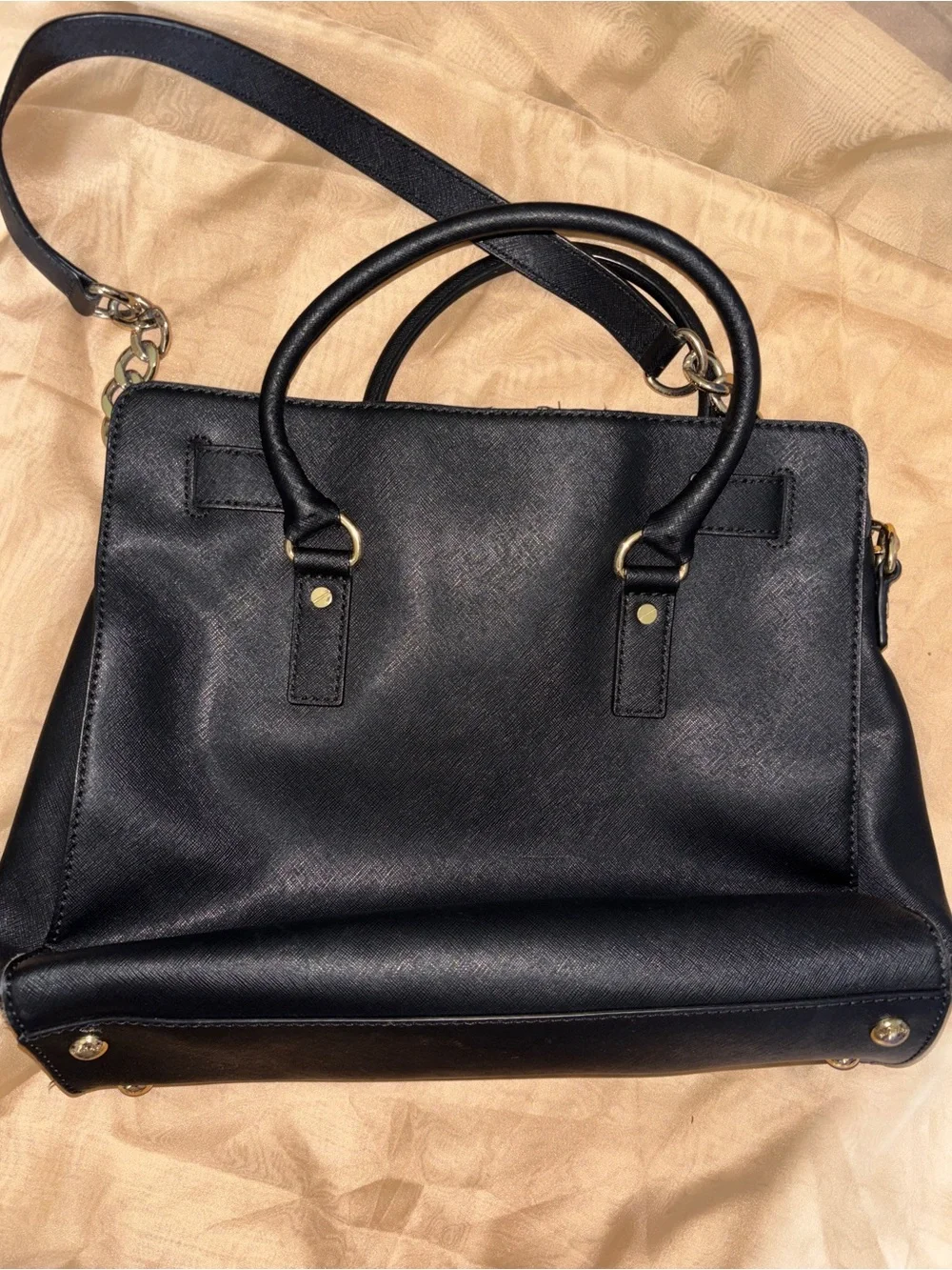 Michael Kors Black Saffiano Satchel with Gold Hardware